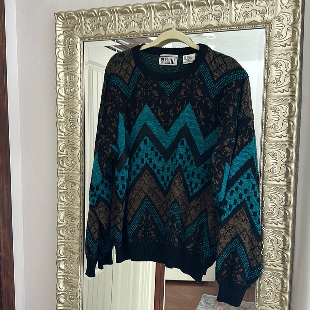 Vintage Wool Blend Sweater with Leather Trim